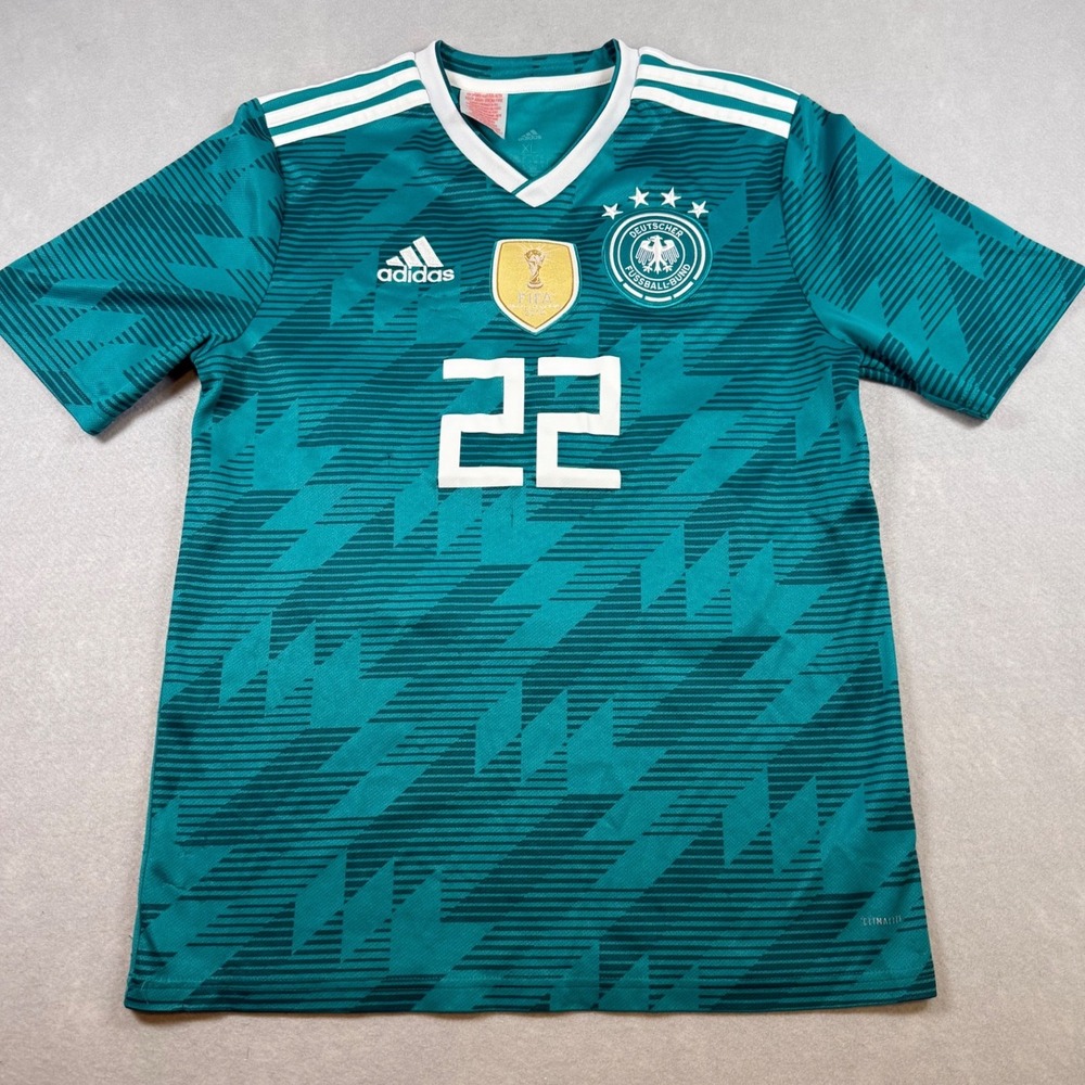 Adidas Germany 2018 World Cup Away Jersey Kids XL Schedler 22 Teal Soccer Shirt